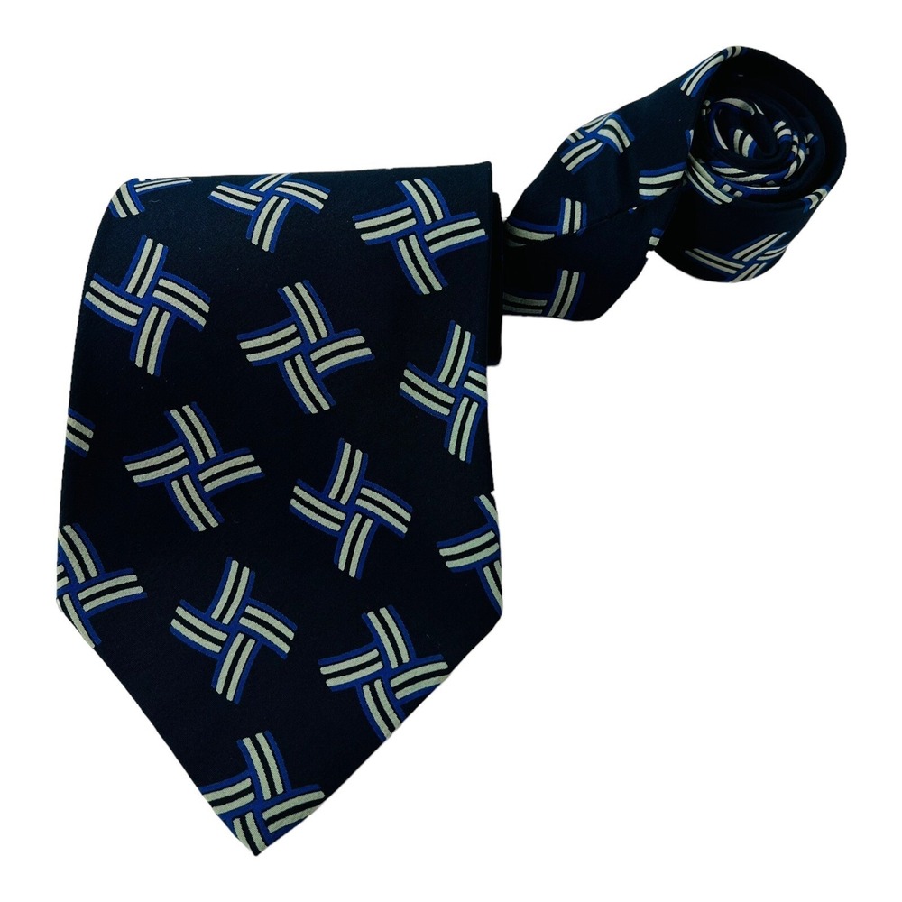 VTG Polo Ralph Lauren Blue w/ Gray & Blue Design Silk Tie Mens Size‎ 3.75"W 56"L